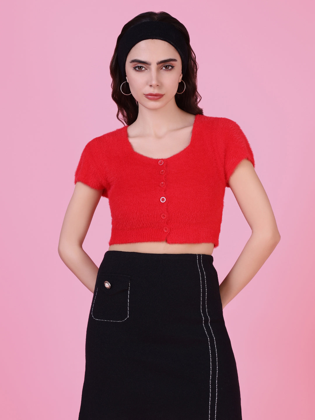 Women Red Solid Crop Top