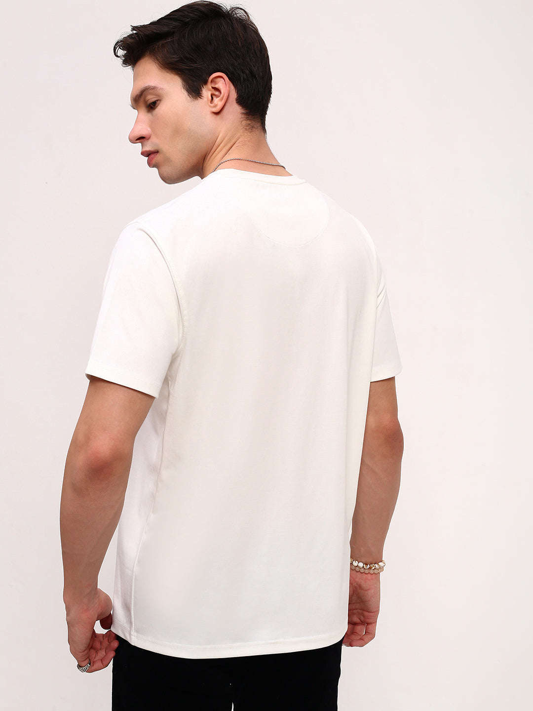 Men White Solid T Shirt