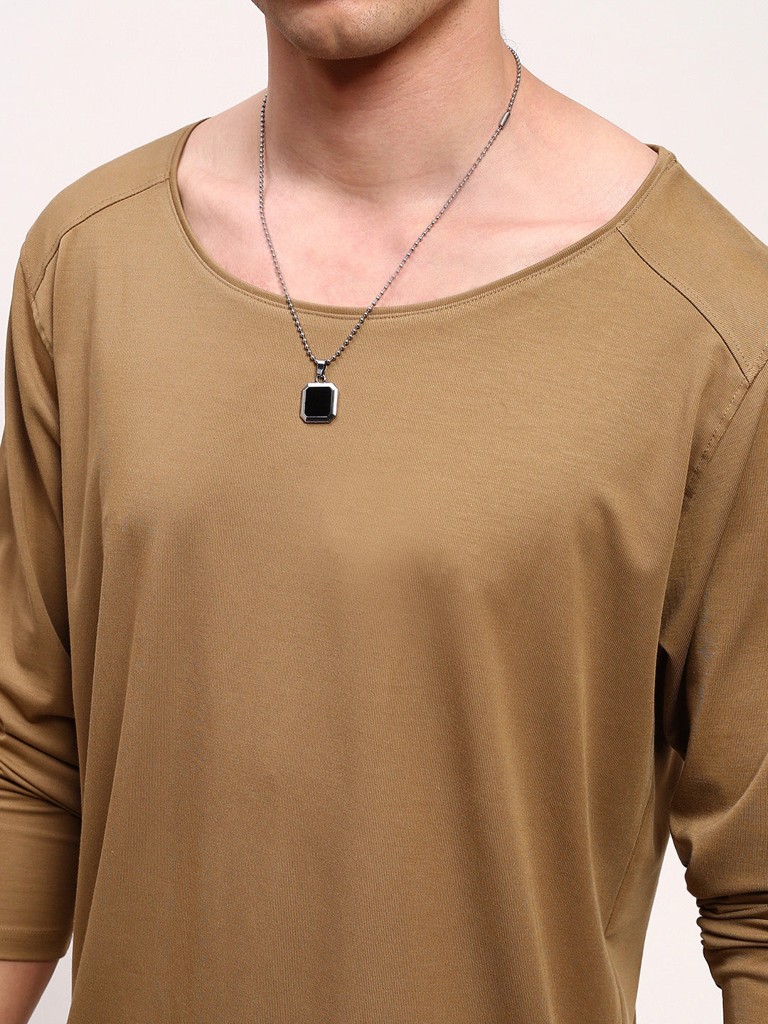 Men Khaki Solid T Shirt