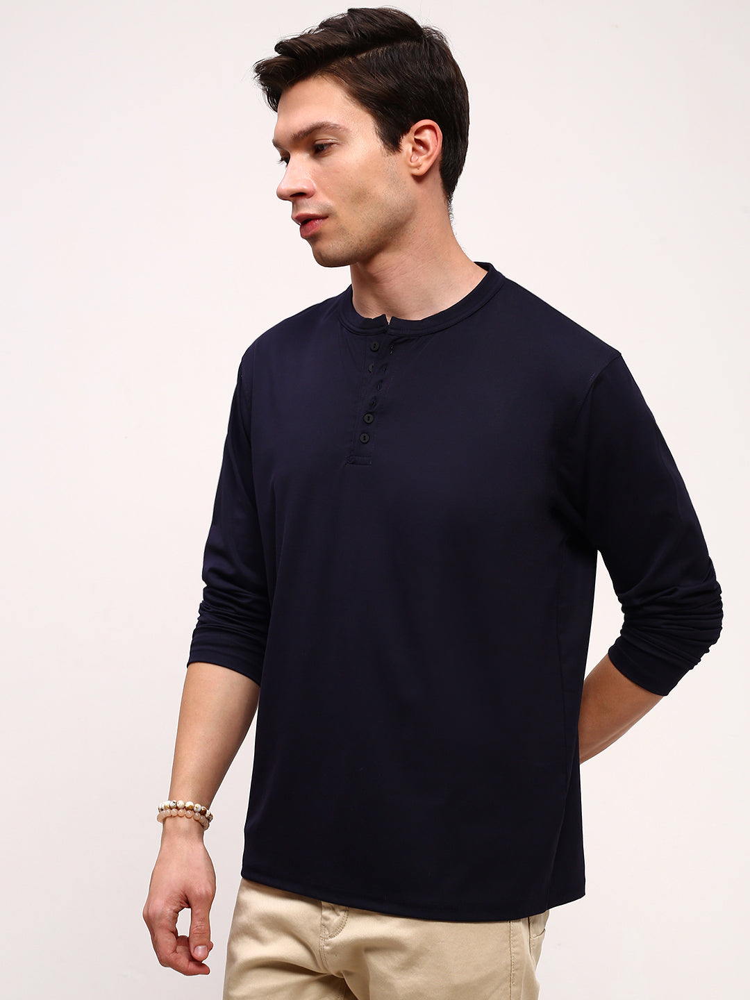 Men Navy Blue Solid T Shirt