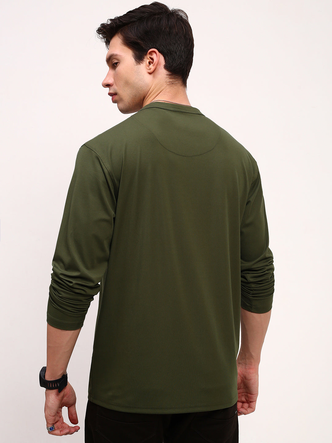 Men Green Solid T Shirt