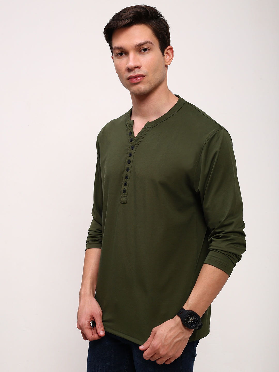 Men Green Solid T Shirt