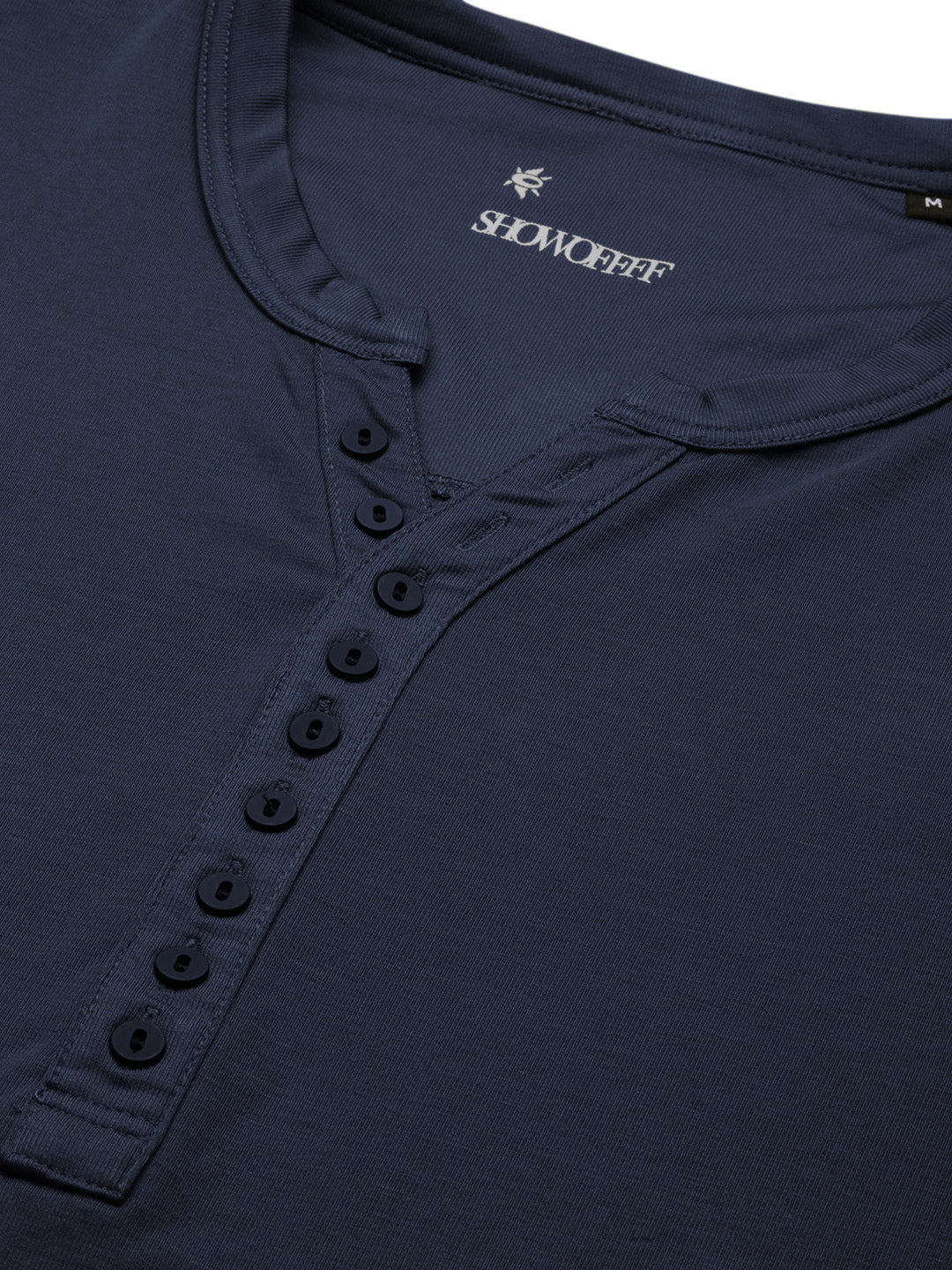 Men's Navy Blue Henley Collar Slim Fit T-Shirt