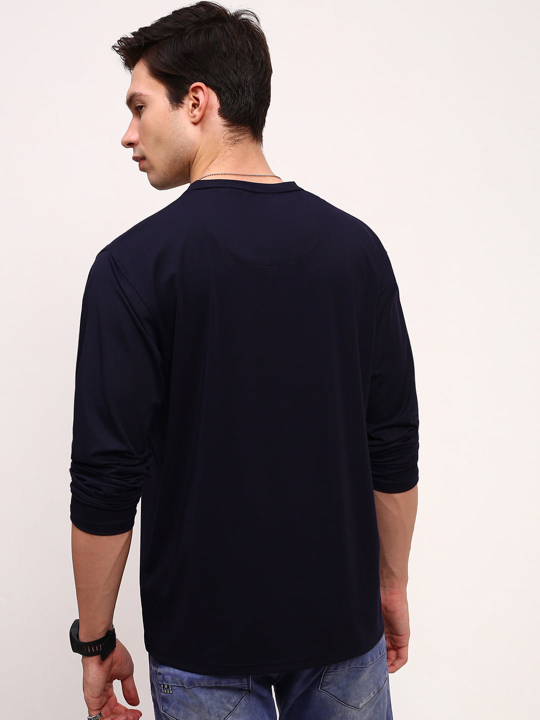 Men Navy Blue Solid T Shirt