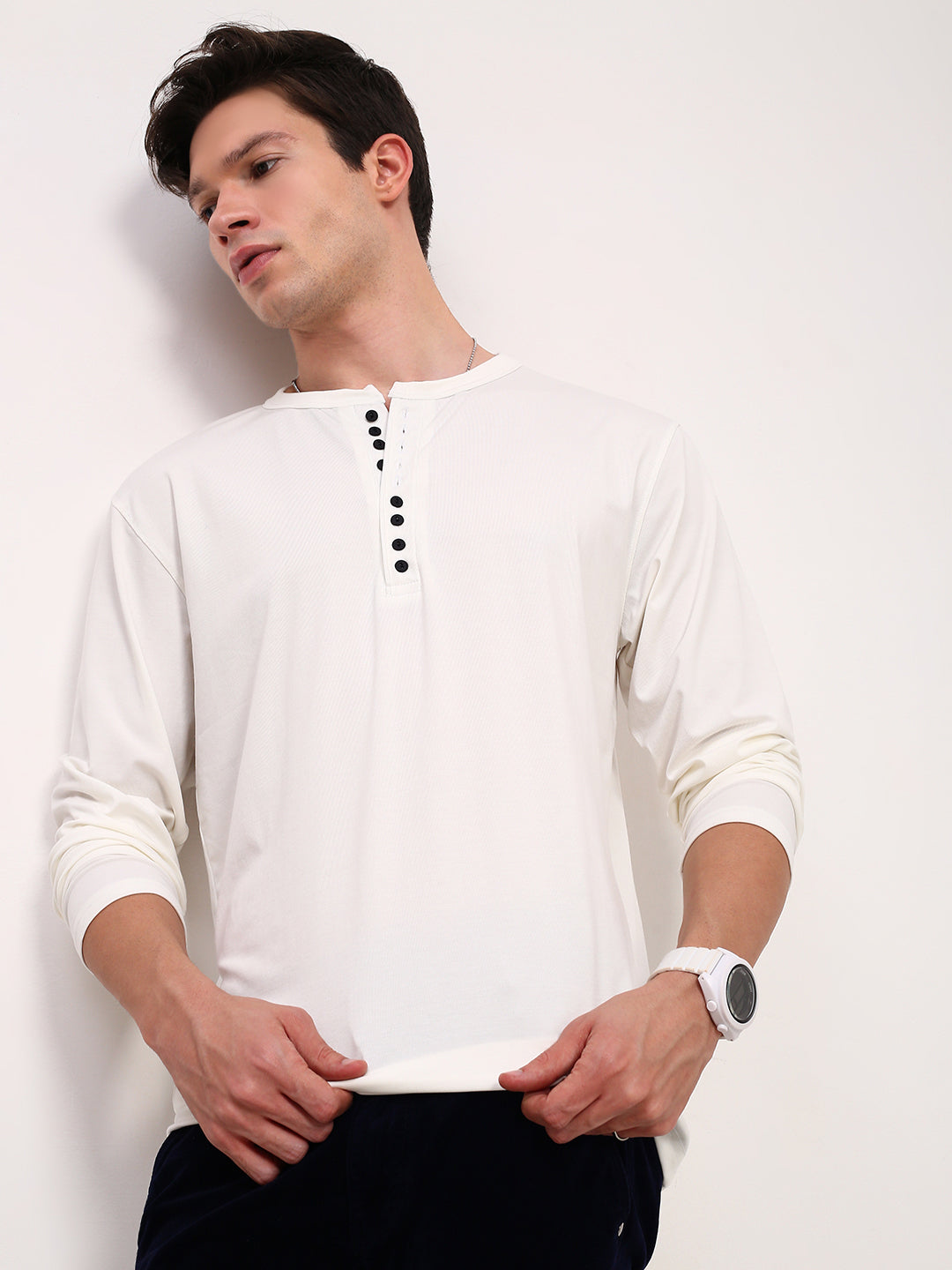 Men White Solid T Shirt