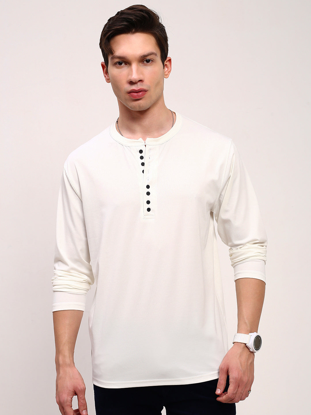 Men White Solid T Shirt