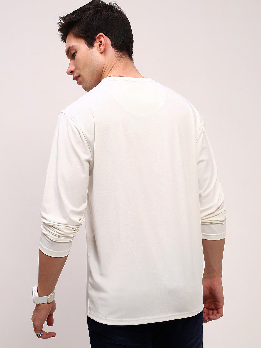 Men White Solid T Shirt