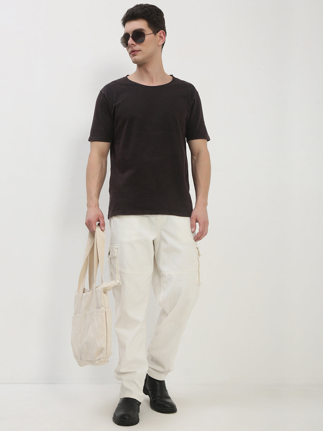 Men's Brown Solid Round Neck T-Shirt