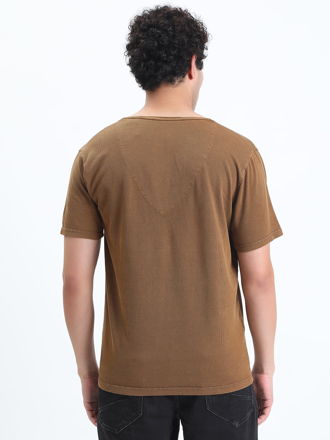 Men's Brown V-Neck Regular Fit T-Shirt