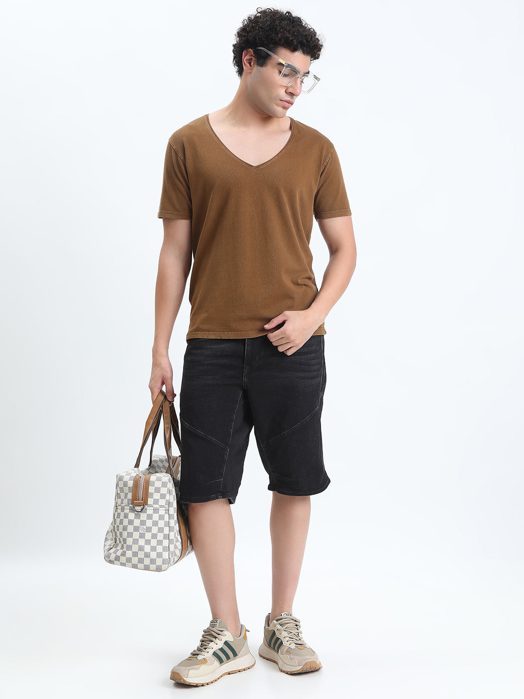 Men's Brown V-Neck Regular Fit T-Shirt