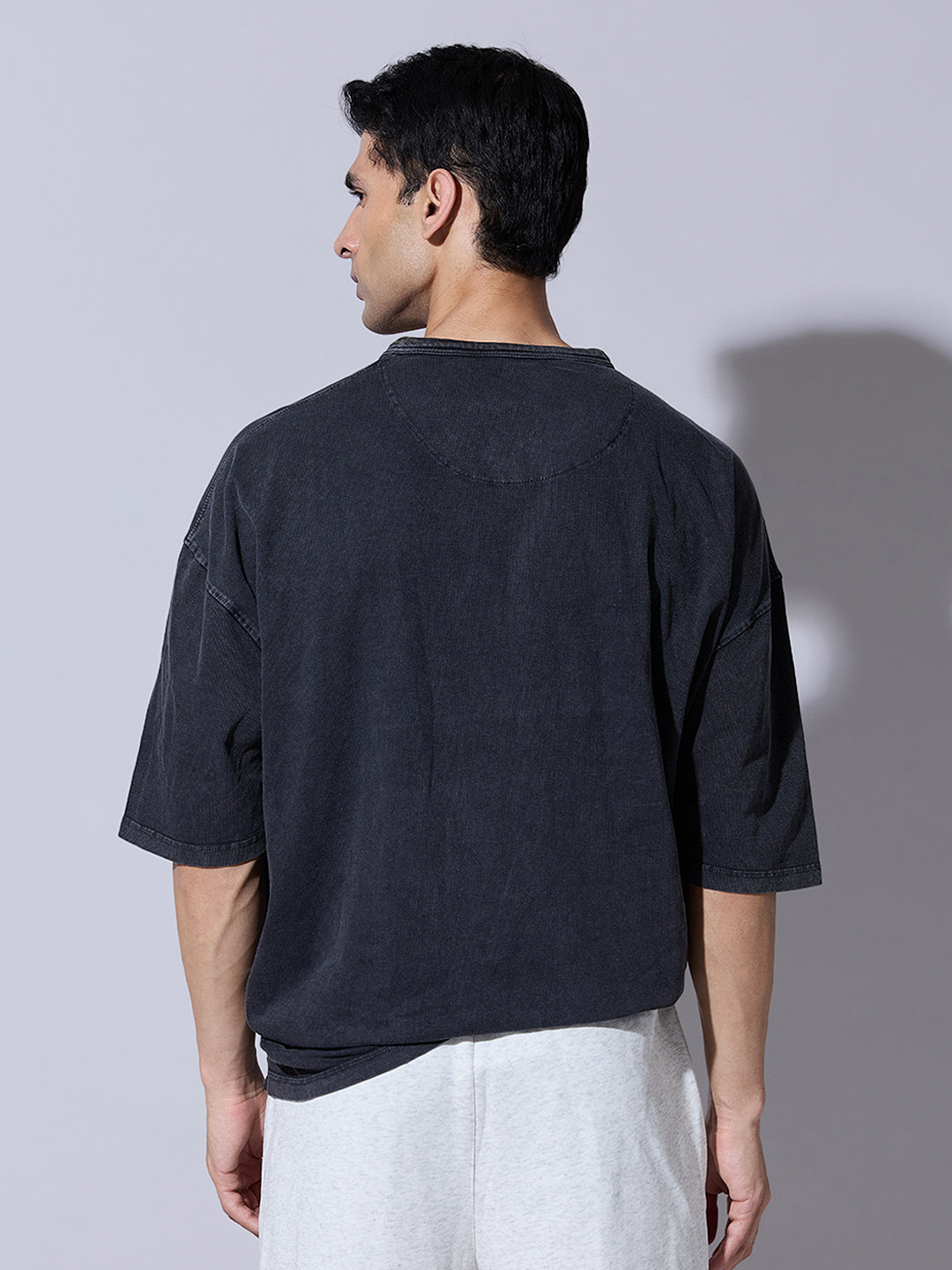 Men's Grey Oversized Henley T-Shirt