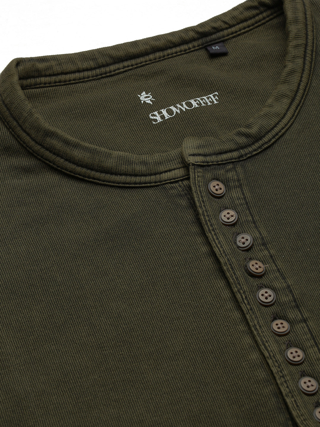 Men's Green Solid Henley Collar T-Shirt