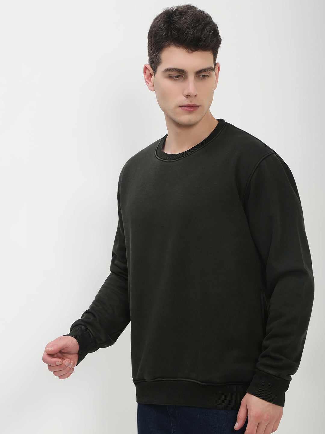 Men's Olive Solid Sweatshirt