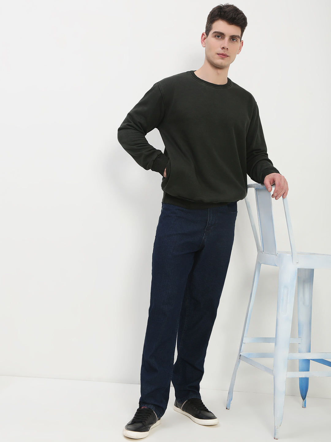 Men's Olive Solid Sweatshirt