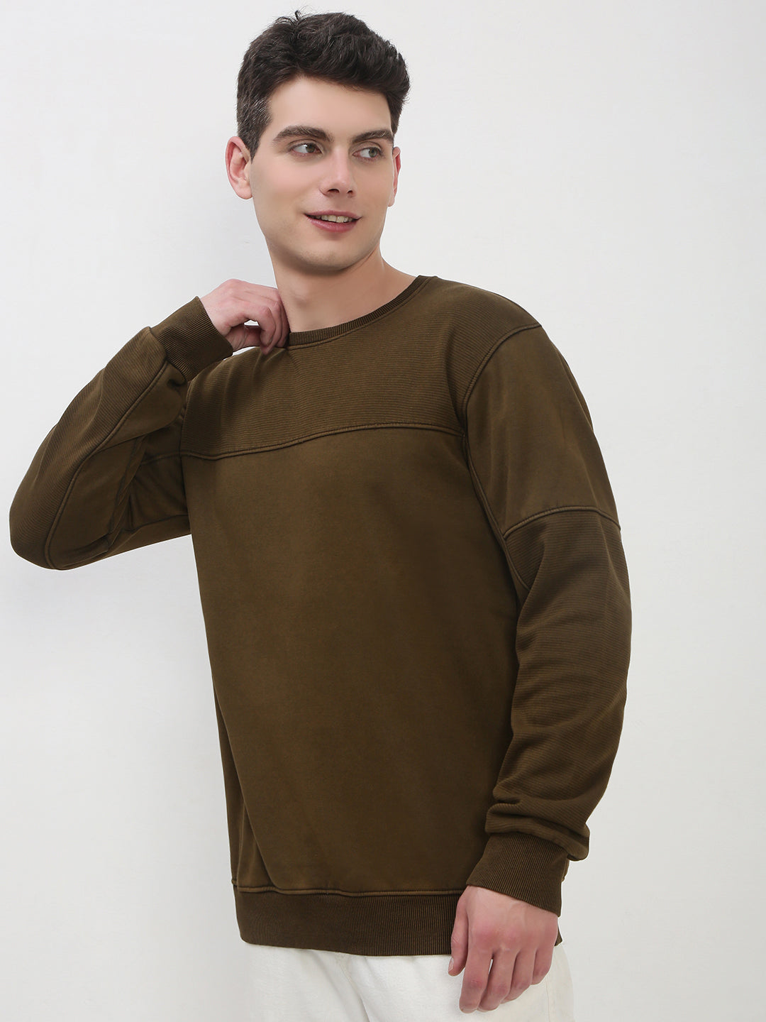 Men's Olive Solid Sweatshirt
