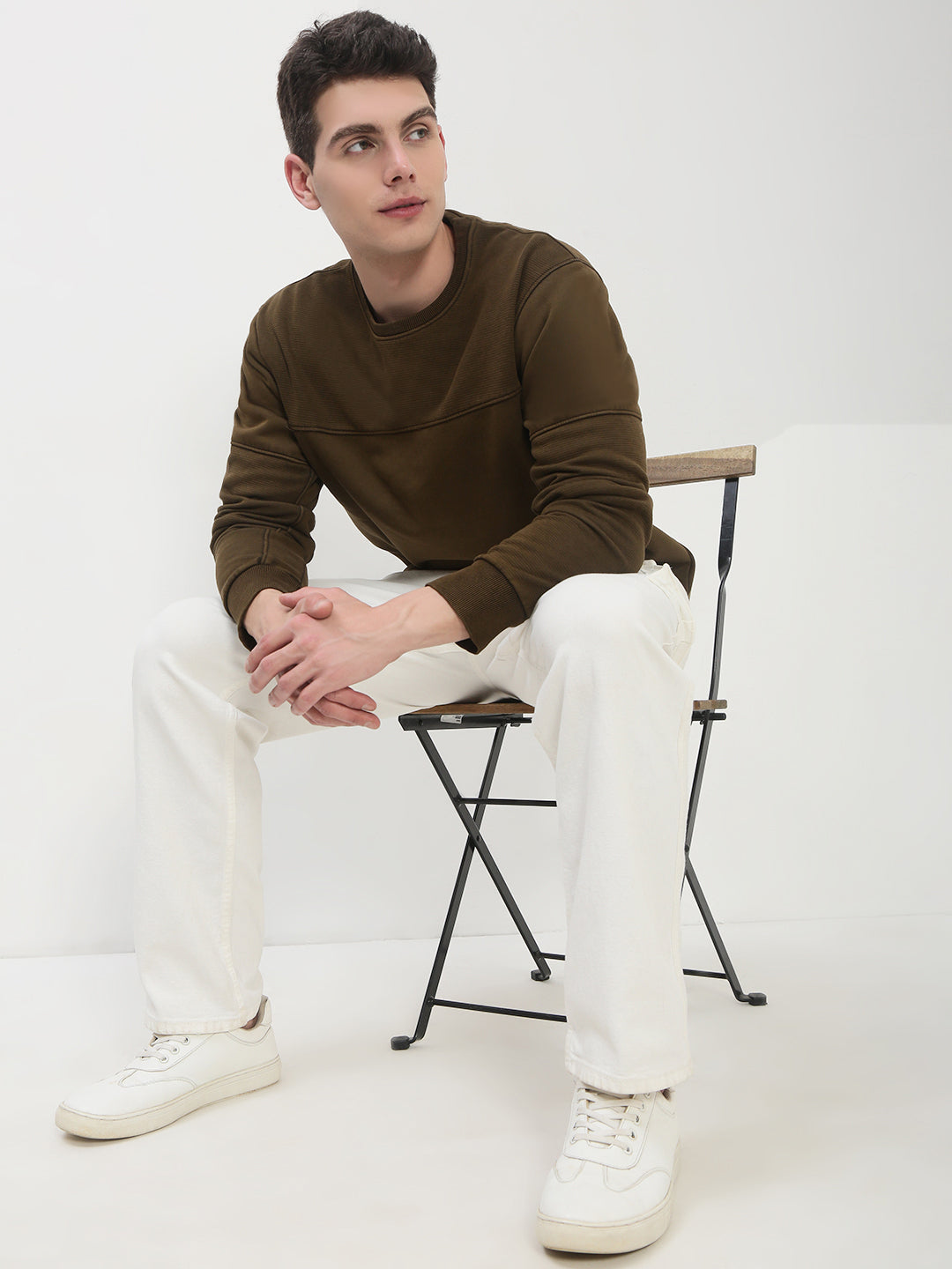 Men's Olive Solid Sweatshirt