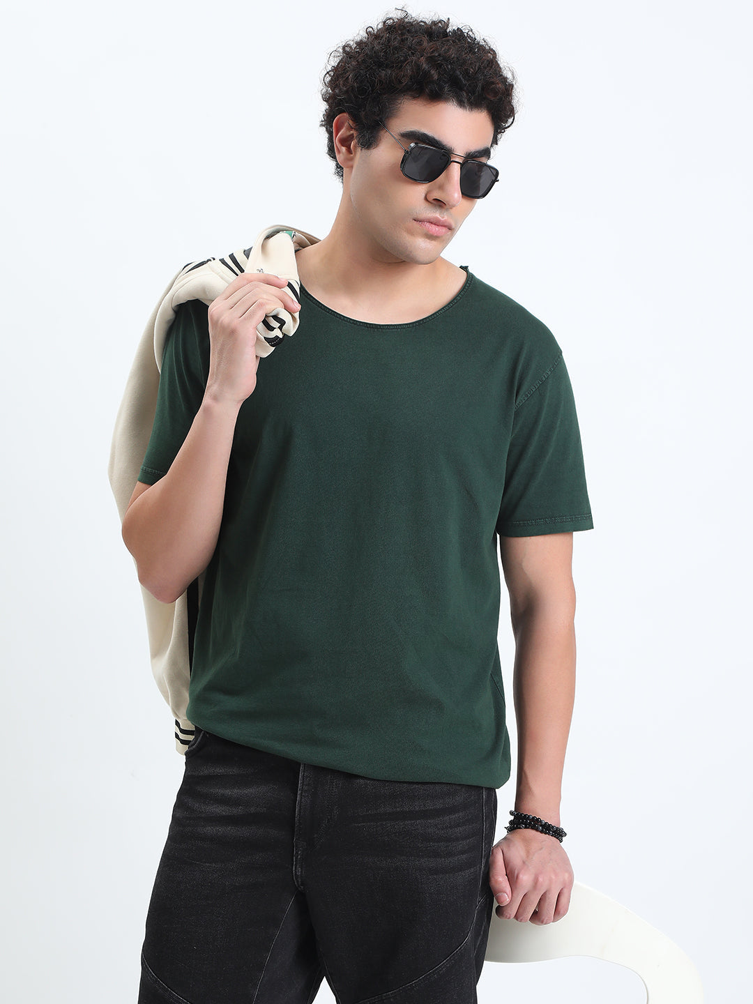 Men's Green Round Neck Regular Fit T-Shirt