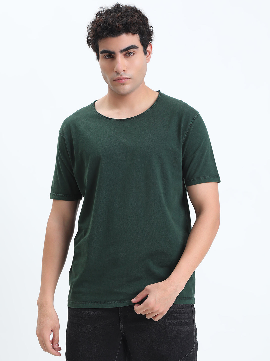 Men's Green Round Neck Regular Fit T-Shirt