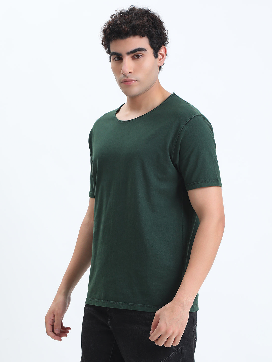 Men's Green Round Neck Regular Fit T-Shirt