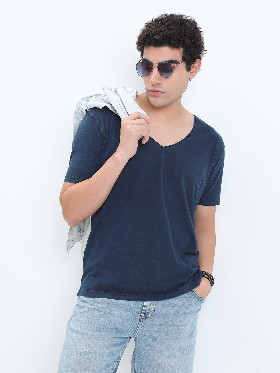 Men's Blue V-Neck Regular Fit T-Shirt