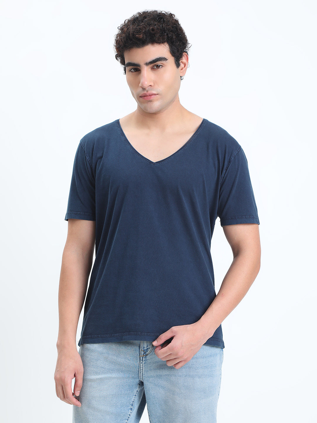 Men's Blue V-Neck Regular Fit T-Shirt