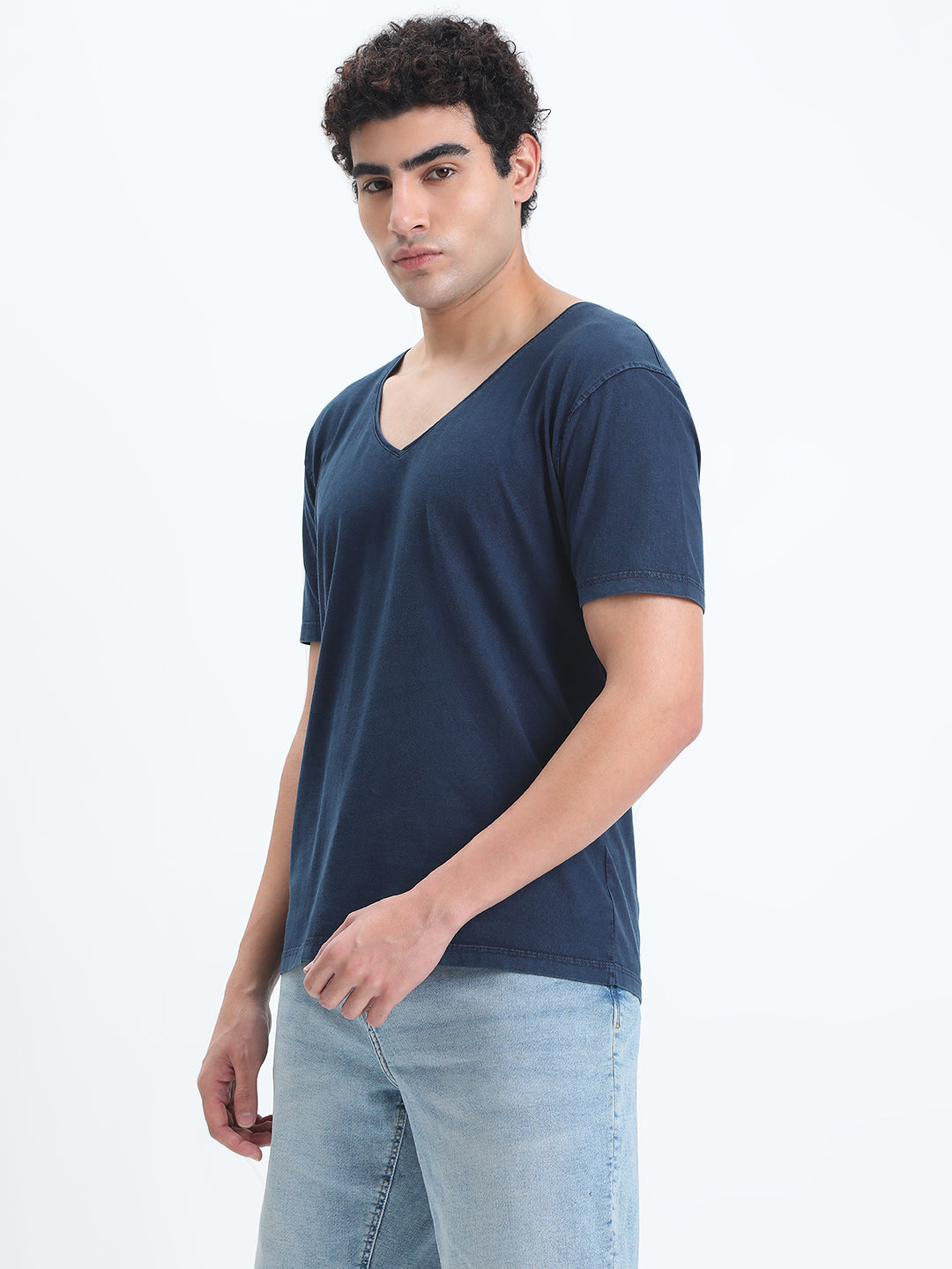 Men's Blue V-Neck Regular Fit T-Shirt