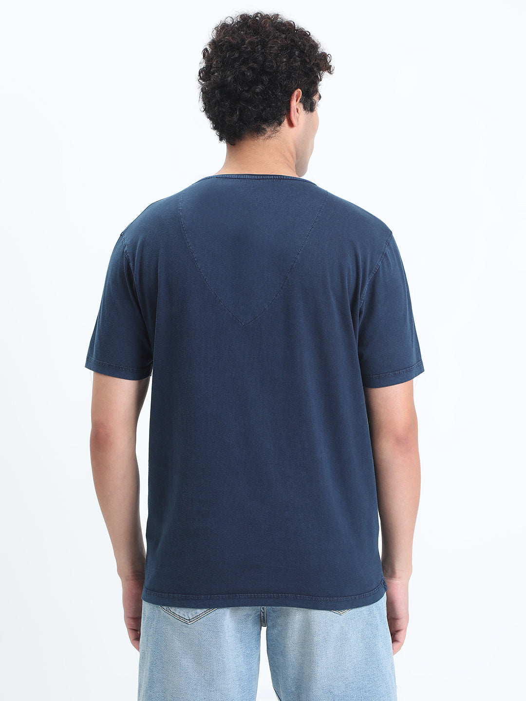 Men's Blue V-Neck Regular Fit T-Shirt
