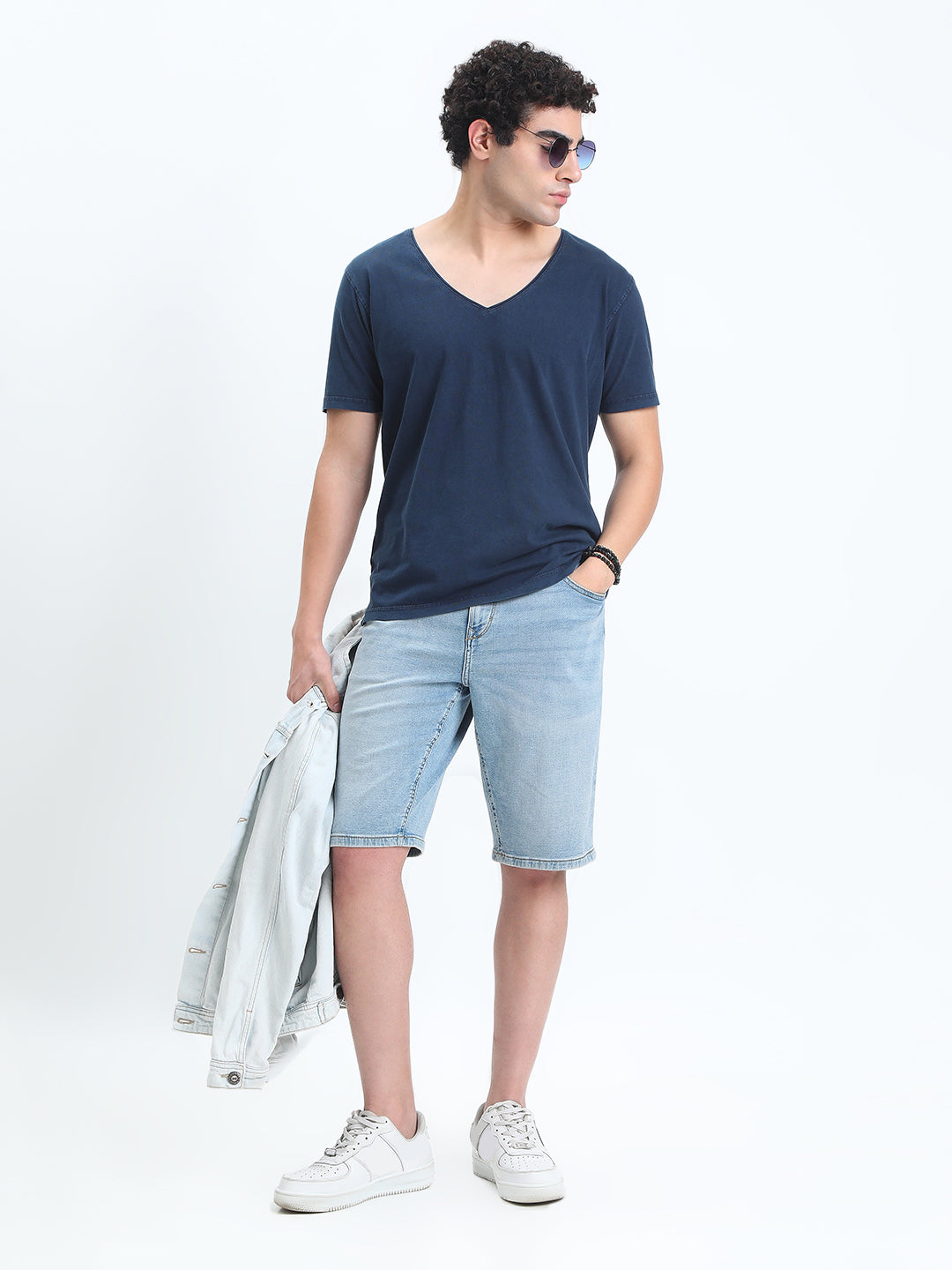 Men's Blue V-Neck Regular Fit T-Shirt