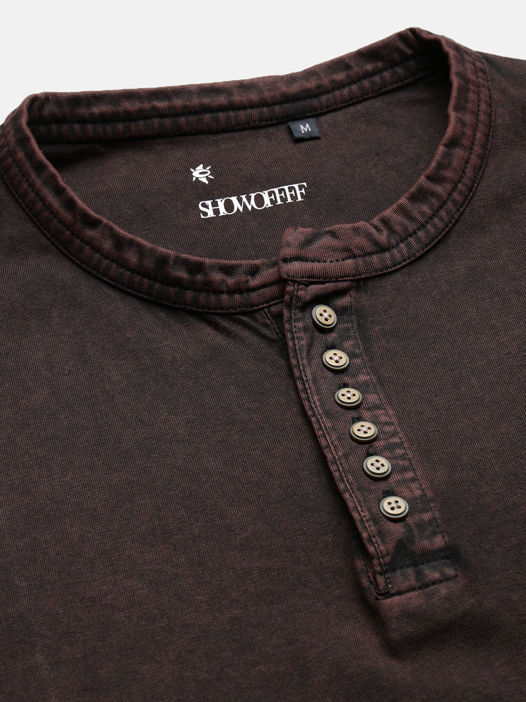 Men's Brown Solid Henley Collar T-Shirt