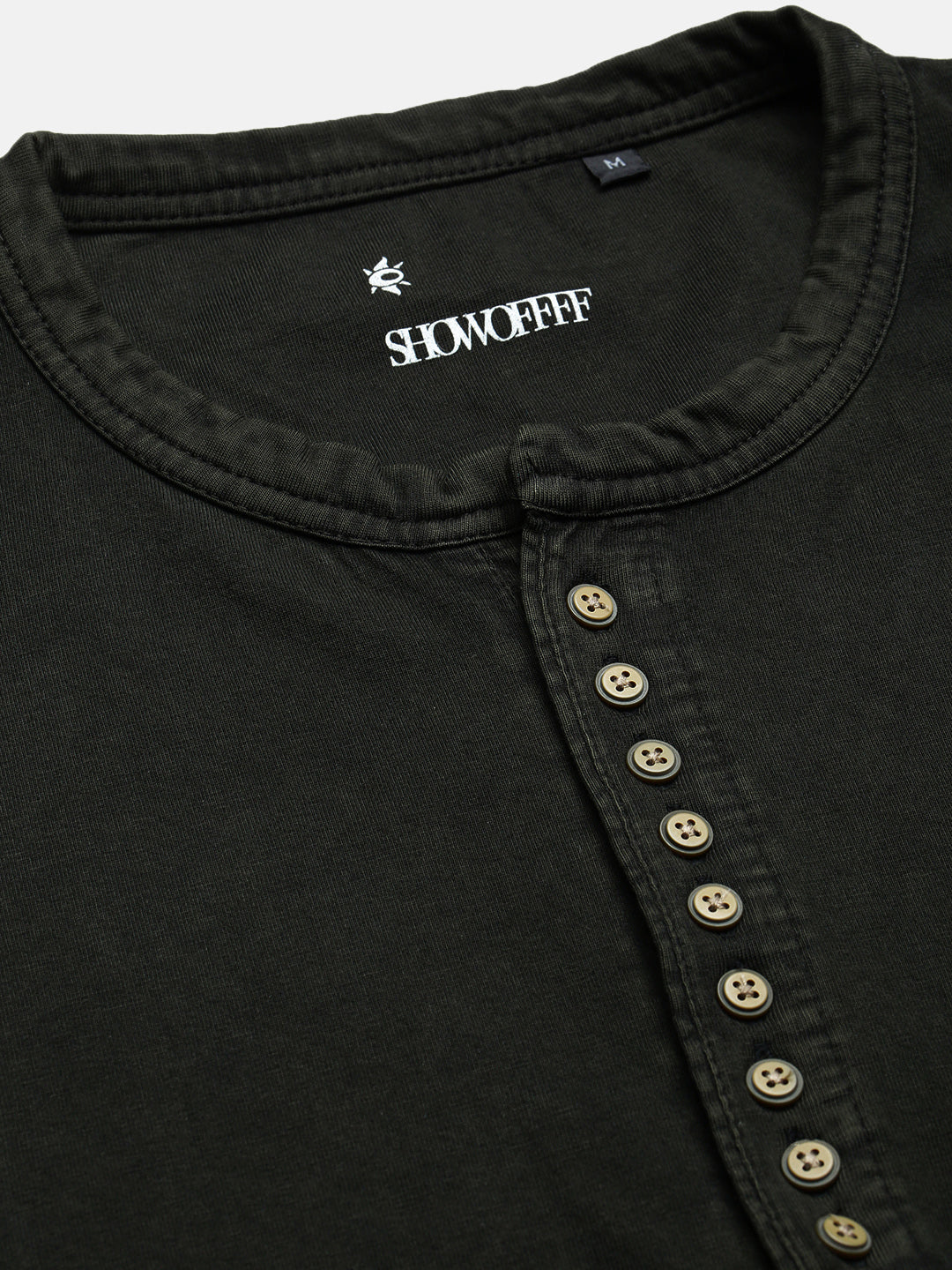 Men's Olive Solid Henley Collar T-Shirt