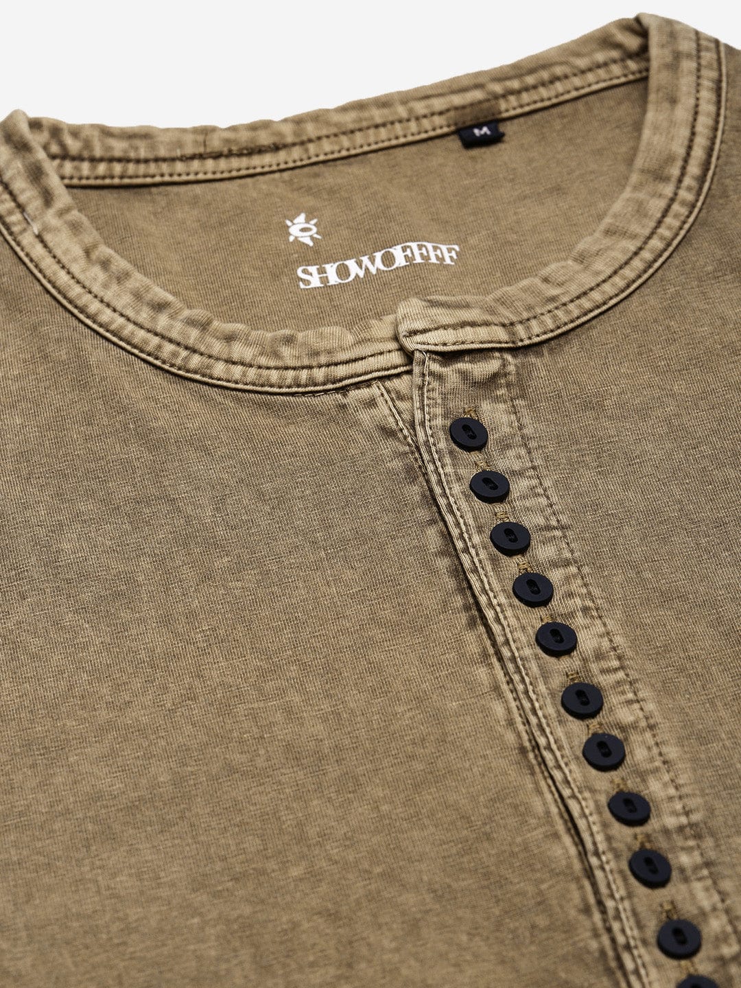 Men's Khaki Henley Collar Slim Fit T-Shirt