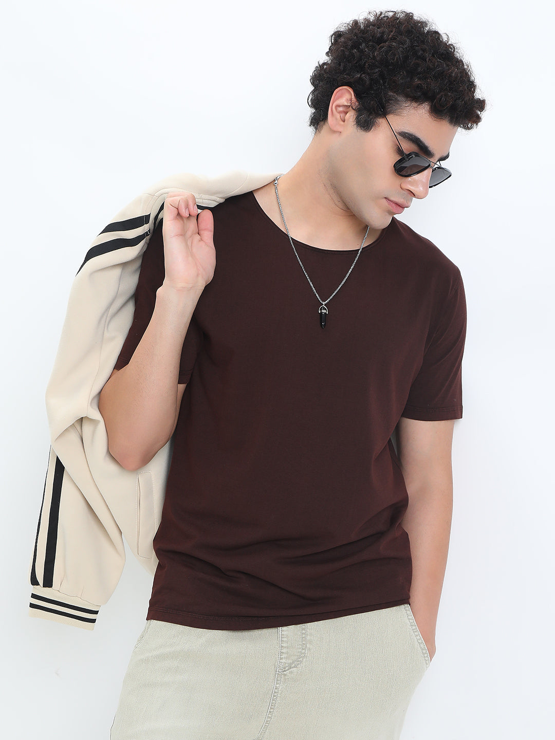 Men's Brown Round Neck Regular Fit T-Shirt