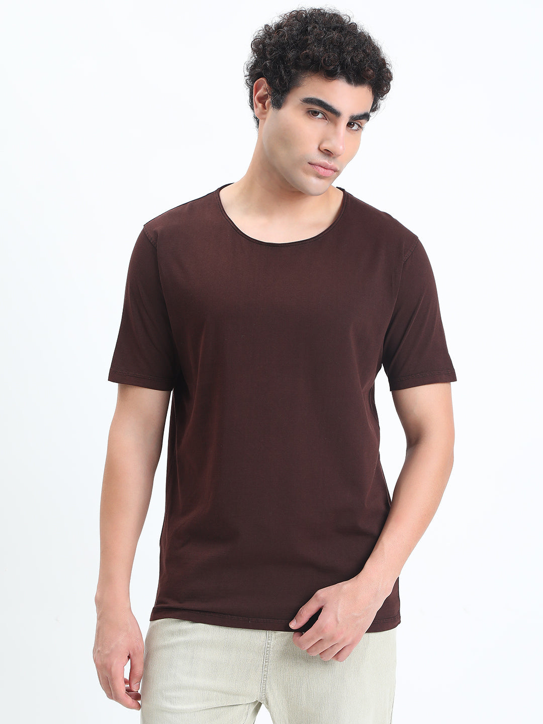 Men's Brown Round Neck Regular Fit T-Shirt