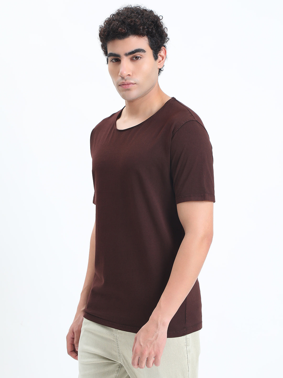 Men's Brown Round Neck Regular Fit T-Shirt