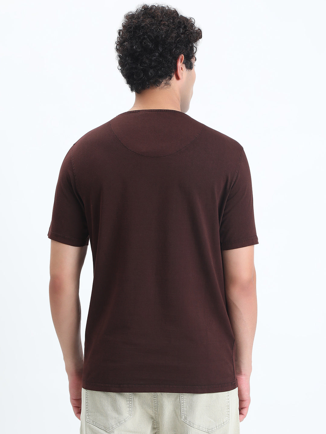 Men's Brown Round Neck Regular Fit T-Shirt