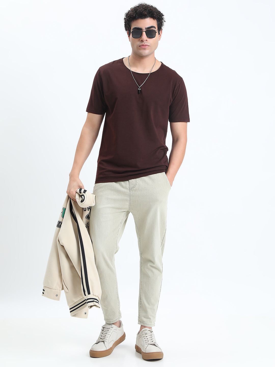 Men's Brown Round Neck Regular Fit T-Shirt