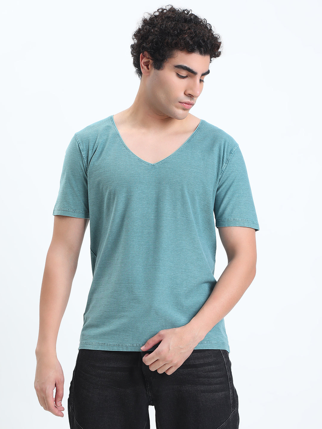 Men's Blue V-Neck Regular Fit T-Shirt