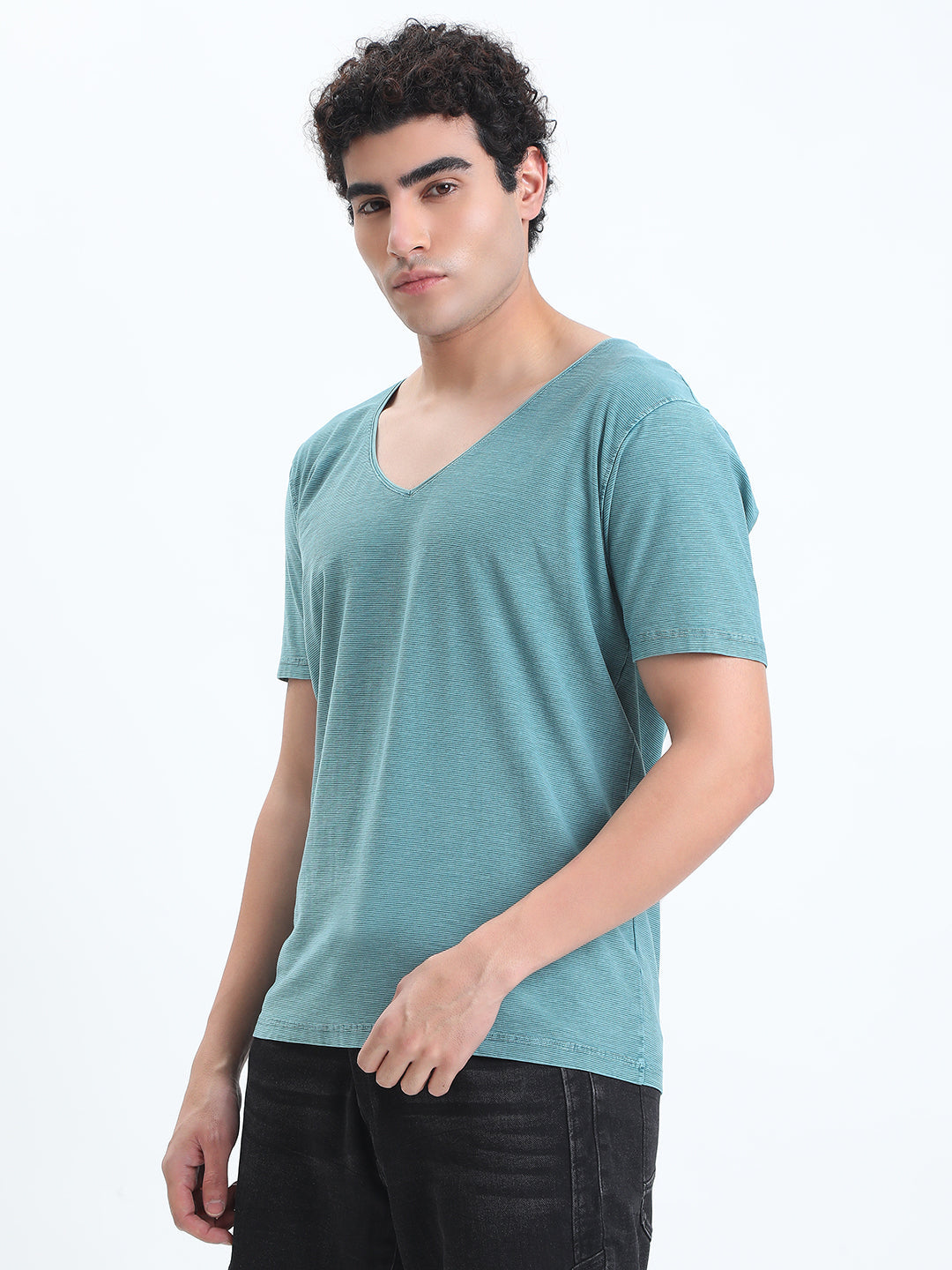 Men's Blue V-Neck Regular Fit T-Shirt