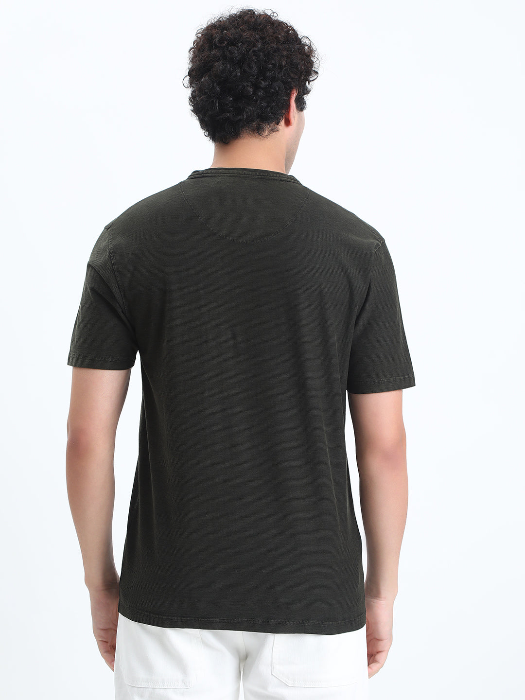 Men's Olive Henley Collar Regular Fit T-Shirt