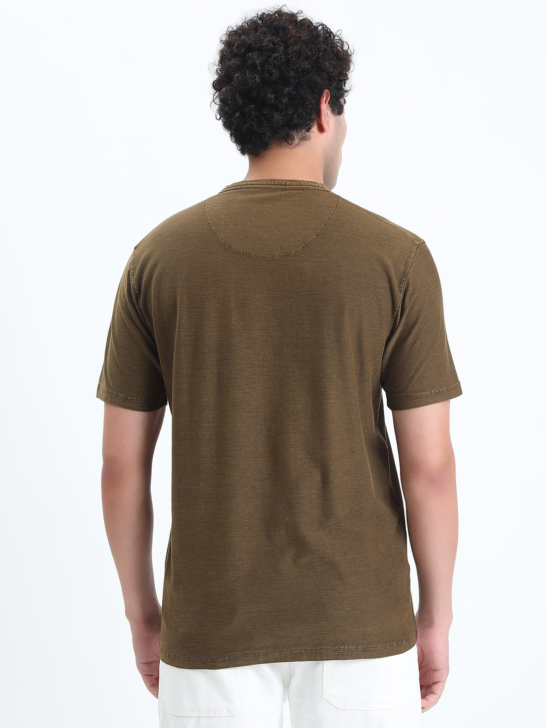 Men's Olive Henley Collar Regular Fit T-Shirt