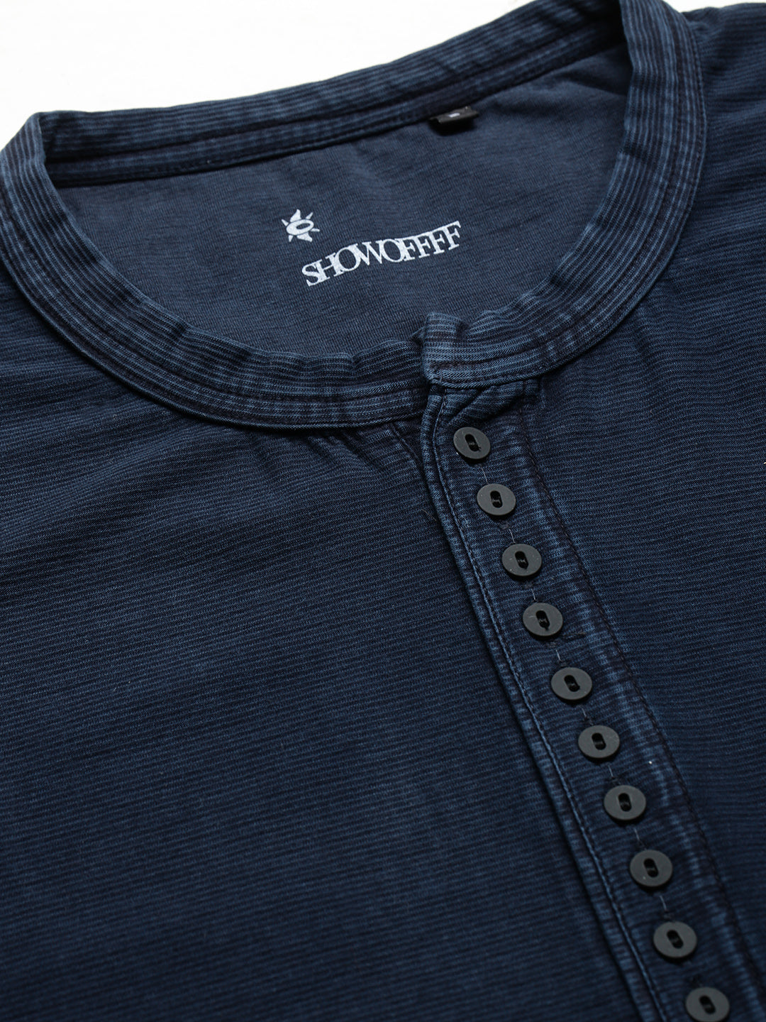 Men's Navy Blue Solid Henley Collar T-Shirt