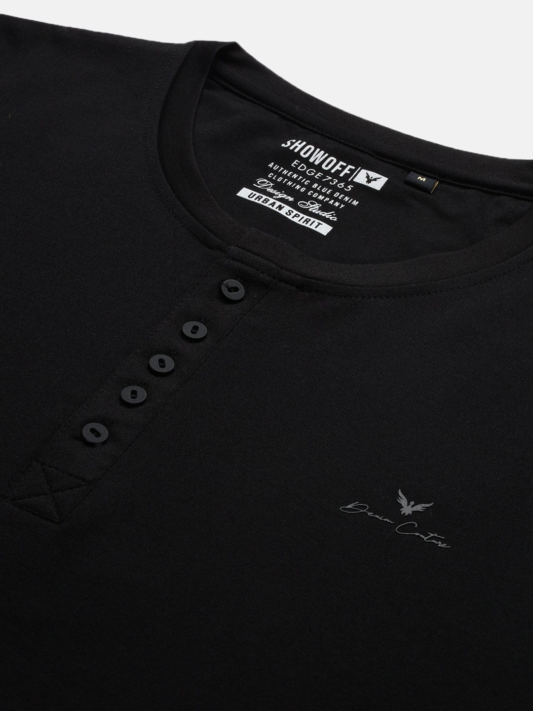 Men's Black Henley Neck Cotton Solid Slim Fit T-Shirt