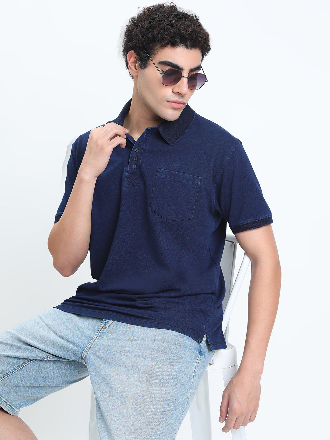 Men's Navy Blue Polo Collar Regular Fit T-Shirt