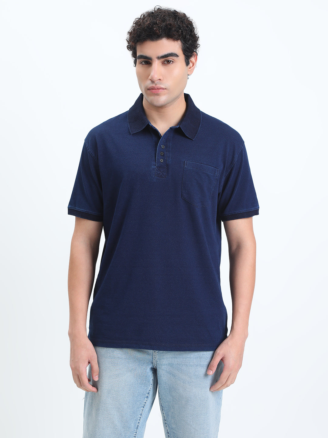 Men's Navy Blue Polo Collar Regular Fit T-Shirt