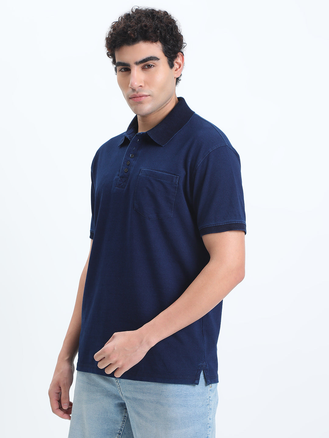 Men's Navy Blue Polo Collar Regular Fit T-Shirt