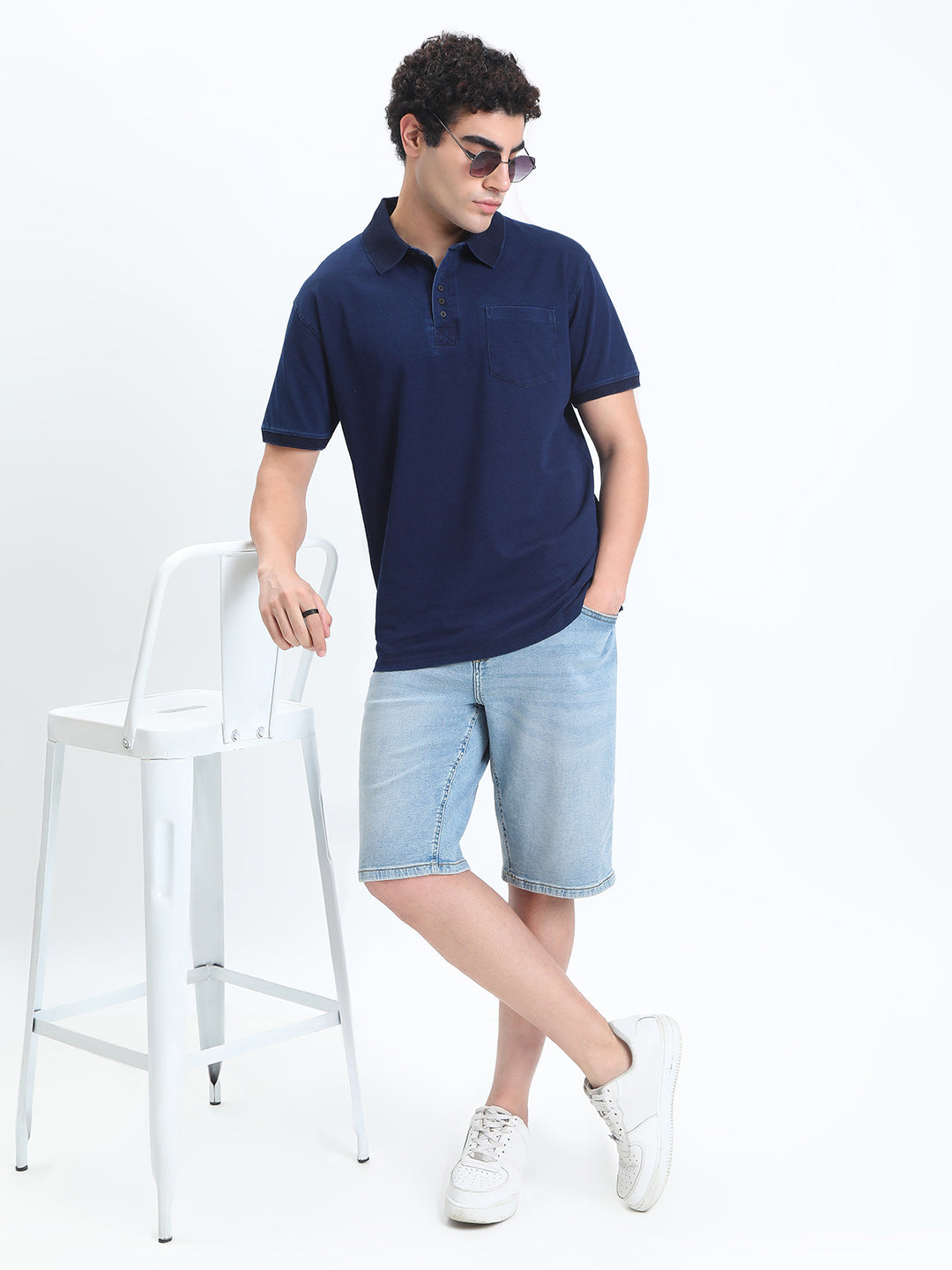 Men's Navy Blue Polo Collar Regular Fit T-Shirt