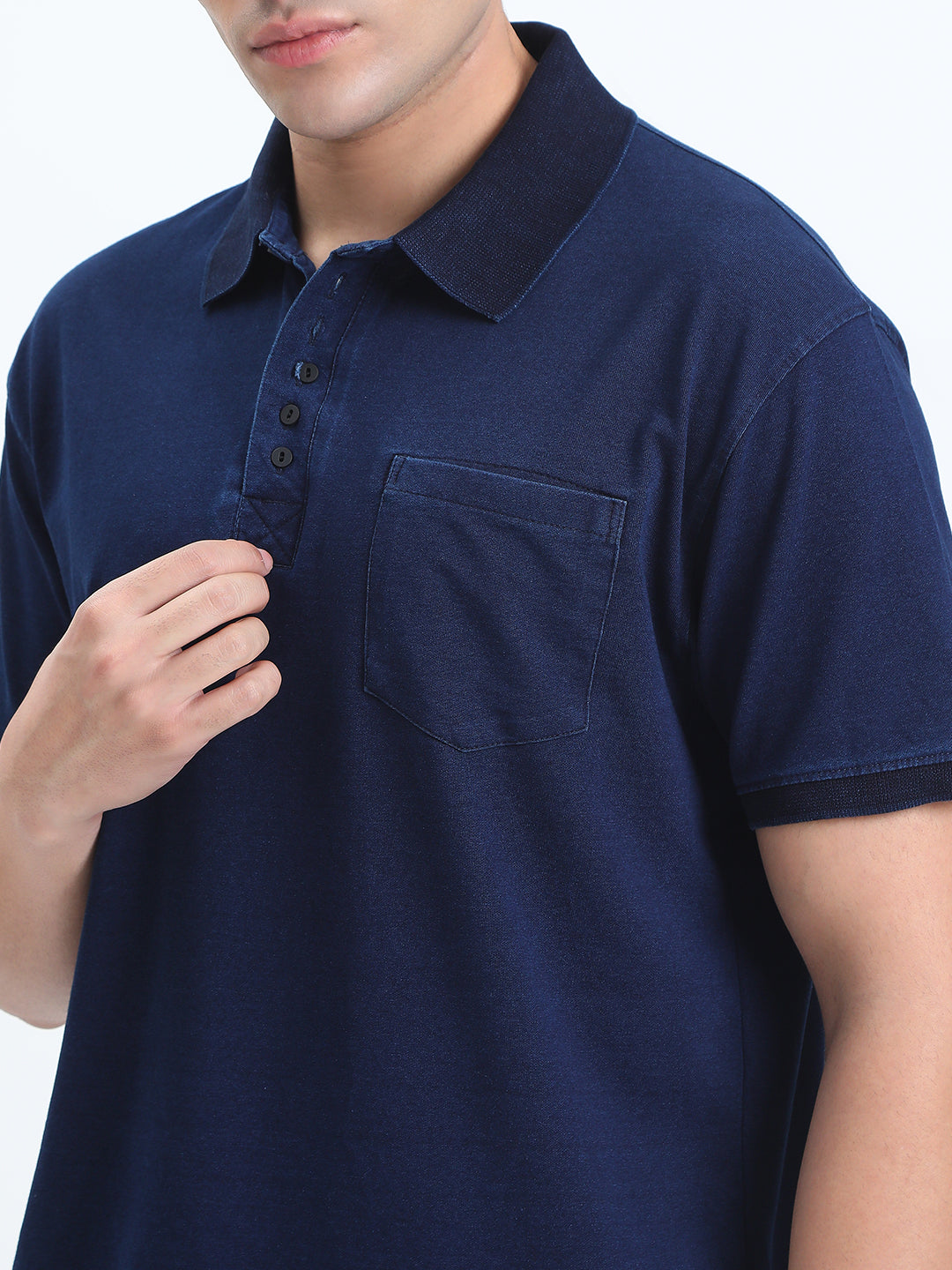 Men's Navy Blue Polo Collar Regular Fit T-Shirt
