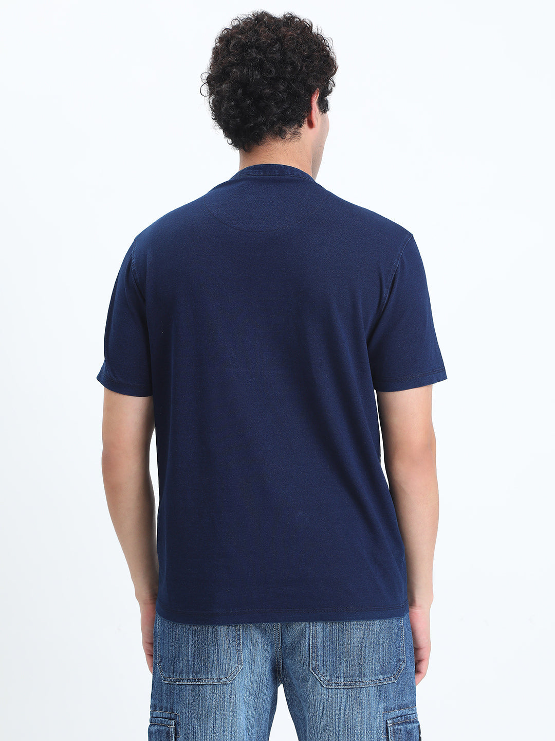 Men's Navy Blue Henley Collar Regular Fit T-Shirt