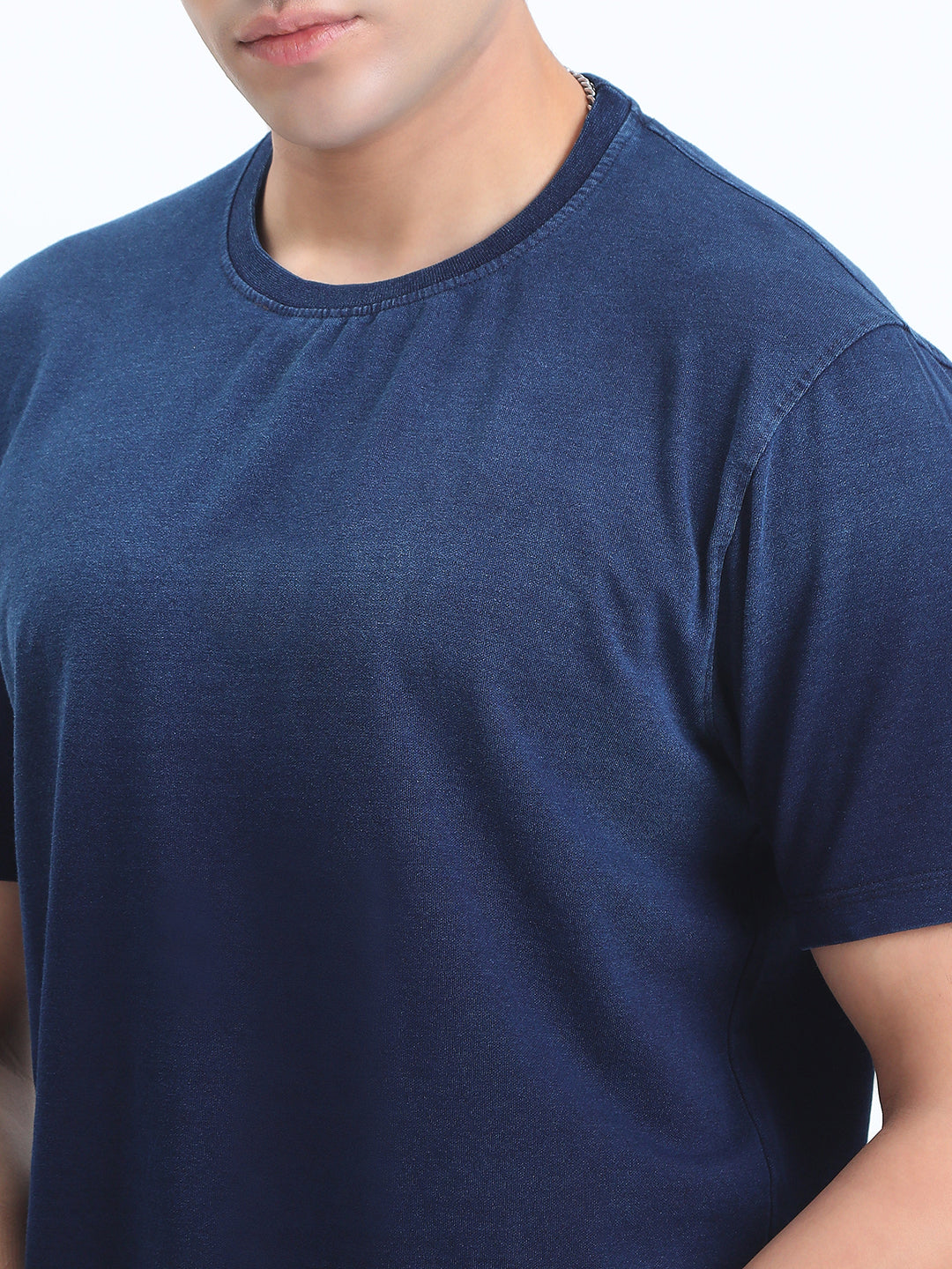 Men's Ombre Navy Blue Round Neck Regular Fit T-Shirt