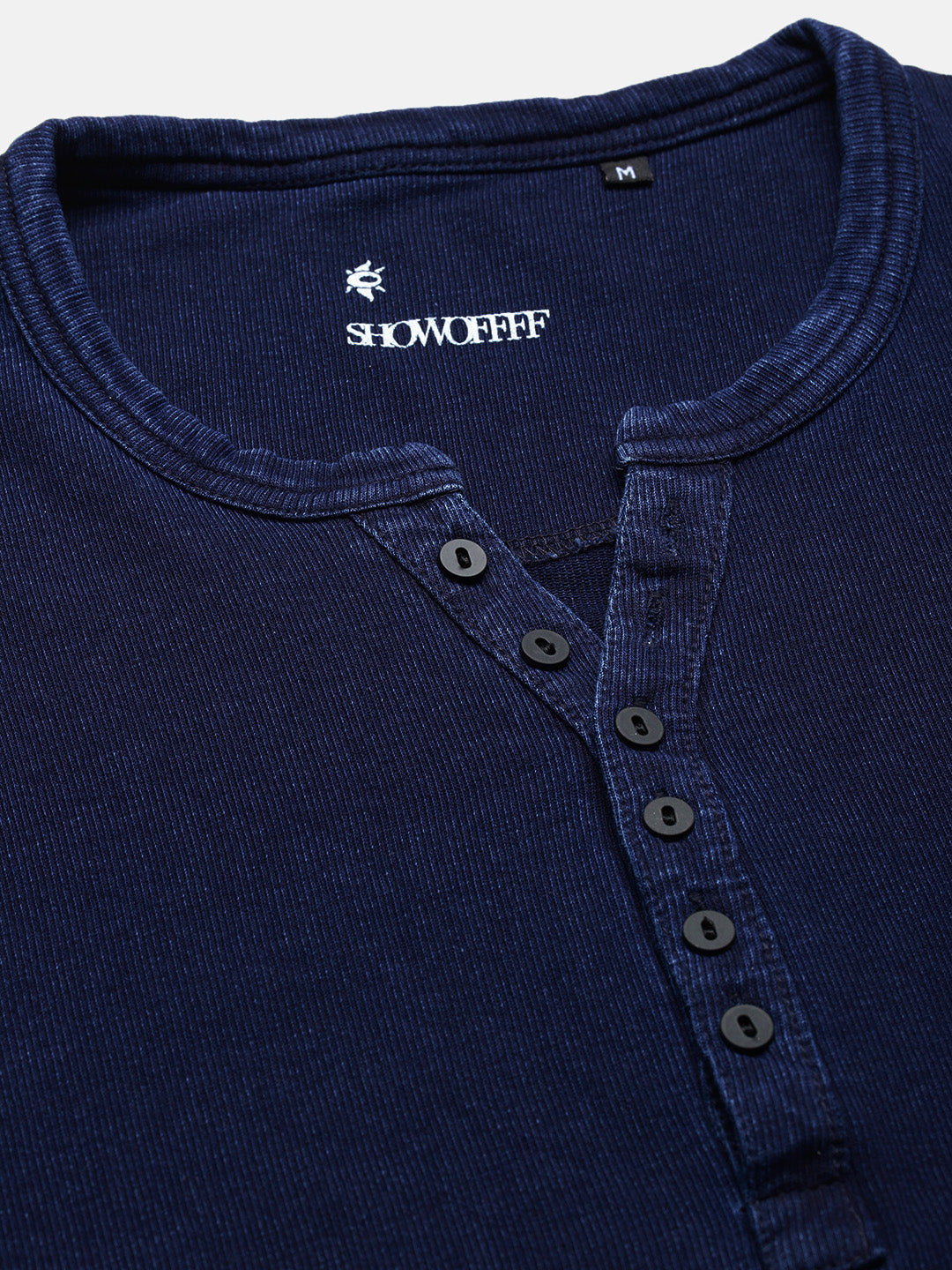 Men's Navy Blue Solid Henley Collar T-Shirt